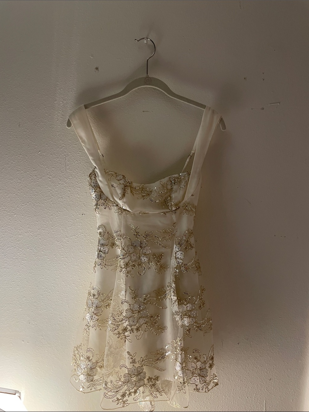 Lucy in the Sky Floral Gold Sequin Fit and Flare Dress in Ivory XS - Picture 2 of 4